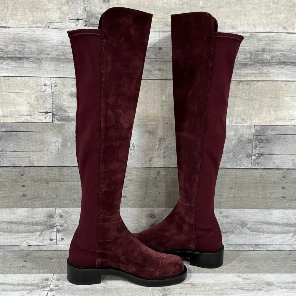 NWOT STUART WEITZMAN 5050 OVER THE KNEE SUEDE BOOTS IN CABERNET - SIZE - 5B .US